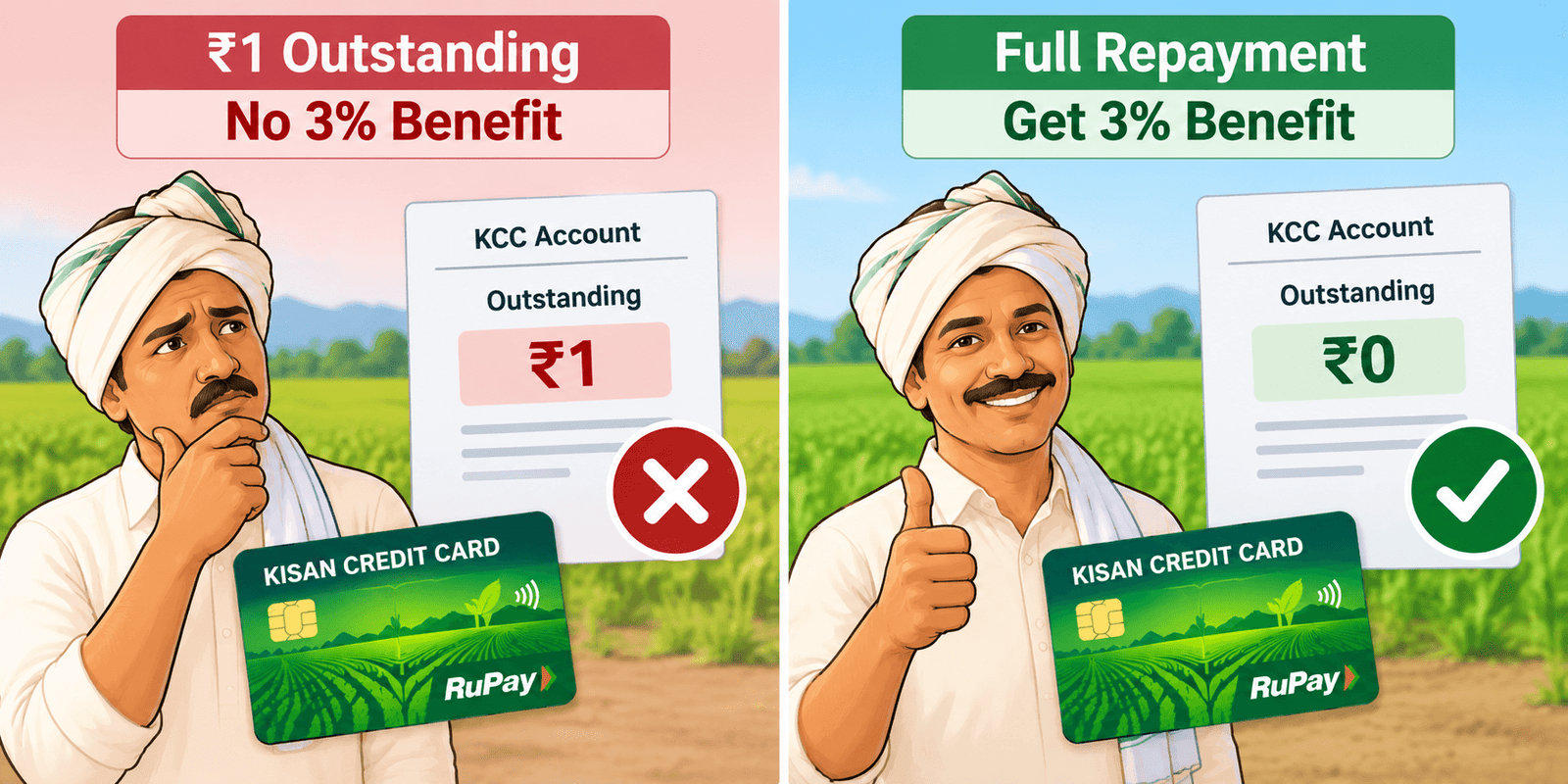 KCC ₹1 outstanding can affect Prompt Repayment Incentive benefit